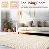 Ultra Soft Area Rug, Non Slip, Stain Resistant, Washable Area Rugs for Living Room, Bedroom, Sleek Beige Geometric Artful Composition(Beige)