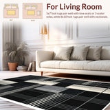Ultra Soft Area Rug, Non Slip, Stain Resistant, Washable Area Rugs for Living Room, Bedroom, Abstract Black and Ivory Living Room Wool Rug(Black)