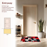 Ultra Soft Area Rug, Non Slip, Stain Resistant, Washable Area Rugs for Living Room, Bedroom, Dynamic Monochrome Rhythm Patterns(Red)