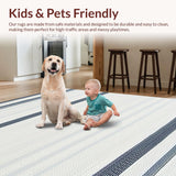 Ultra Soft Area Rug, Non Slip, Stain Resistant, Washable Area Rugs for Living Room, Bedroom, Transitional Light Blue Striped Aesthetic(White)
