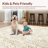 Ultra Soft Area Rug, Non Slip, Stain Resistant, Washable Area Rugs for Living Room, Bedroom, Durable Boho Vinyl Area With Intricate Geometric Lattice Motif(Beige)