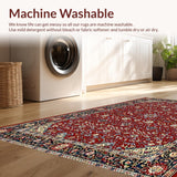 Ultra Soft Area Rug, Non Slip, Stain Resistant, Washable Area Rugs for Living Room, Bedroom, Rustic Earthy Toned Botanical Design(Red)