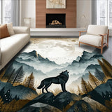 Ultra Soft Area Rug, Non Slip, Stain Resistant, Washable Area Rugs for Living Room, Bedroom, Artistic Howling Wolf Imagery(Gray)