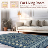 Ultra Soft Area Rug, Non Slip, Stain Resistant, Washable Area Rugs for Living Room, Bedroom, Rustic Tribal Geometric Kitchen Rug Simple Blue Ivory Carpet(Blue)