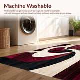 Ultra Soft Area Rug, Non Slip, Stain Resistant, Washable Area Rugs for Living Room, Bedroom, Geometric Swirl Rug Burgundy Black & Beige Modern Design(Red)