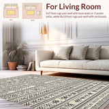 Ultra Soft Area Rug, Non Slip, Stain Resistant, Washable Area Rugs for Living Room, Bedroom, Rustic Linear Motif in Neutral Tones(Beige)