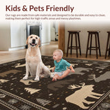 Ultra Soft Area Rug, Non Slip, Stain Resistant, Washable Area Rugs for Living Room, Bedroom, Cozy Earthy Cabin Motif(Black)