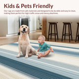 Ultra Soft Area Rug, Non Slip, Stain Resistant, Washable Area Rugs for Living Room, Bedroom, Cordural Stripe Harmony Area with Linear Motif and Subtle Contrast Design(Blue)