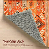 Ultra Soft Area Rug, Non Slip, Stain Resistant, Washable Area Rugs for Living Room, Bedroom, Chic Tribal Linear Composition(Orange)
