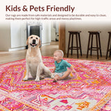 Ultra Soft Area Rug, Non Slip, Stain Resistant, Washable Area Rugs for Living Room, Bedroom, Rustic Textured Geometric Palette(Pink)