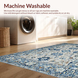 Ultra Soft Area Rug, Non Slip, Stain Resistant, Washable Area Rugs for Living Room, Bedroom, Earthy Toned Soft Botanical Motif(Blue)