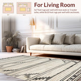 Ultra Soft Area Rug, Non Slip, Stain Resistant, Washable Area Rugs for Living Room, Bedroom, Stylish Neutral Abstract Elements(White)