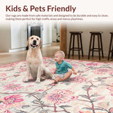 Ultra Soft Area Rug, Non Slip, Stain Resistant, Washable Area Rugs for Living Room, Bedroom, Chic Blush Floral Medallion(Pink)