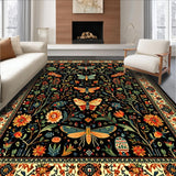 Ultra Soft Area Rug, Non Slip, Stain Resistant, Washable Area Rugs for Living Room, Bedroom, Intricate Nature-Inspired Motif(Black)