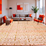 Ultra Soft Area Rug, Non Slip, Stain Resistant, Washable Area Rugs for Living Room, Bedroom, Contemporary Peach Rug with Gold Abstract Polygonal Shapes and Linear Accents(Pink)