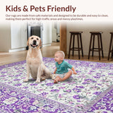 Ultra Soft Area Rug, Non Slip, Stain Resistant, Washable Area Rugs for Living Room, Bedroom, Elegant Purple Botanical Arrangement(Purple)