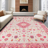 Ultra Soft Area Rug, Non Slip, Stain Resistant, Washable Area Rugs for Living Room, Bedroom, Rustic Vintage Medallion Charm(Pink)