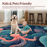 Ultra Soft Area Rug, Non Slip, Stain Resistant, Washable Area Rugs for Living Room, Bedroom, Nautical Octopus Illusion Rug Runner with 3D Oceanic Whale and Dolphin Motifs(Pink)