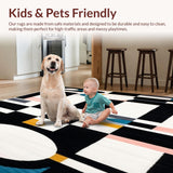 Ultra Soft Area Rug, Non Slip, Stain Resistant, Washable Area Rugs for Living Room, Bedroom, Contemporary Oval Abstract Art(Black)
