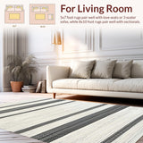 Ultra Soft Area Rug, Non Slip, Stain Resistant, Washable Area Rugs for Living Room, Bedroom, Trendy Striped Organic Visual Harmony(White)