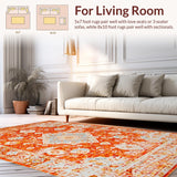 Ultra Soft Area Rug, Non Slip, Stain Resistant, Washable Area Rugs for Living Room, Bedroom, Striking Retro Diamond Pattern Blend(Orange)