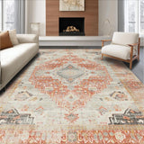 Ultra Soft Area Rug, Non Slip, Stain Resistant, Washable Area Rugs for Living Room, Bedroom, Sophisticated Earthy Geometric Arrangement(Red)