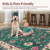 Ultra Soft Area Rug, Non Slip, Stain Resistant, Washable Area Rugs for Living Room, Bedroom, Radiant Vintage Ogee Design(Green)
