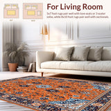 Ultra Soft Area Rug, Non Slip, Stain Resistant, Washable Area Rugs for Living Room, Bedroom, Charming Vintage Botanical Inspiration(Orange)