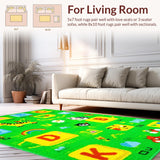 Ultra Soft Area Rug, Non Slip, Stain Resistant, Washable Area Rugs for Living Room, Bedroom, Vibrant Alphabet Animal Theme(Green)