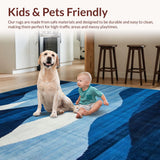 Ultra Soft Area Rug, Non Slip, Stain Resistant, Washable Area Rugs for Living Room, Bedroom, Contemporary Abstract Curved Design(Blue)