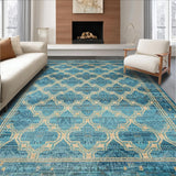 Ultra Soft Area Rug, Non Slip, Stain Resistant, Washable Area Rugs for Living Room, Bedroom, Elegant Oceanic Distressed Motif(Blue)