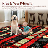 Ultra Soft Area Rug, Non Slip, Stain Resistant, Washable Area Rugs for Living Room, Bedroom, Retro Charm with Geometric Flair(Red)