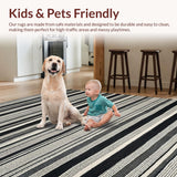 Ultra Soft Area Rug, Non Slip, Stain Resistant, Washable Area Rugs for Living Room, Bedroom, Chic Rhythm Stripe Rug with Dynamic Monochrome Bands and Artistic Linear Pattern(Black)
