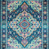 Ultra Soft Area Rug, Non Slip, Stain Resistant, Washable Area Rugs for Living Room, Bedroom, Striking Rustic Medallion Pattern(Blue)