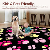 Ultra Soft Area Rug, Non Slip, Stain Resistant, Washable Area Rugs for Living Room, Bedroom, Bright Cheerful Pet Footprint Art(Black)