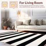 Ultra Soft Area Rug, Non Slip, Stain Resistant, Washable Area Rugs for Living Room, Bedroom, Contemporary Stripe Woven Rug Entry Way Mat(Black)