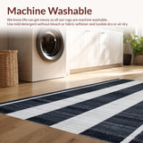 Ultra Soft Area Rug, Non Slip, Stain Resistant, Washable Area Rugs for Living Room, Bedroom, Striped Modern Rug, Black & White(Black)