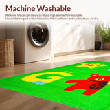 Ultra Soft Area Rug, Non Slip, Stain Resistant, Washable Area Rugs for Living Room, Bedroom, Bright Cheerful Animal Alphabet(Green)