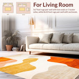 Ultra Soft Area Rug, Non Slip, Stain Resistant, Washable Area Rugs for Living Room, Bedroom, Vibrant Abstract Expressionist Motif(Orange)