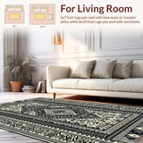 Ultra Soft Area Rug, Non Slip, Stain Resistant, Washable Area Rugs for Living Room, Bedroom, Vibrant Geometric Folk Art(Black)