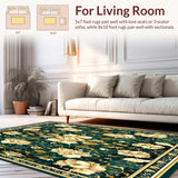 Ultra Soft Area Rug, Non Slip, Stain Resistant, Washable Area Rugs for Living Room, Bedroom, Abstract Boho Floral(Dark Green)