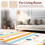 Ultra Soft Area Rug, Non Slip, Stain Resistant, Washable Area Rugs for Living Room, Bedroom, Modern Soft-Toned Circular Design(White)