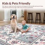 Ultra Soft Area Rug, Non Slip, Stain Resistant, Washable Area Rugs for Living Room, Bedroom, Cozy Vintage Symmetrical Visuals(White)