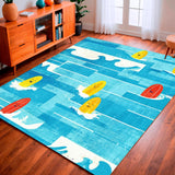 Ultra Soft Area Rug, Non Slip, Stain Resistant, Washable Area Rugs for Living Room, Bedroom, Funny Tropical Surf Rug Absorbent Bath Mat Coastal Ocean Wave Art Design(Blue)