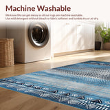 Ultra Soft Area Rug, Non Slip, Stain Resistant, Washable Area Rugs for Living Room, Bedroom, Vibrant Low Pile Geometric Aesthetic(Blue)