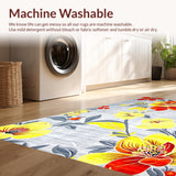 Ultra Soft Area Rug, Non Slip, Stain Resistant, Washable Area Rugs for Living Room, Bedroom, Charming Pastel Botanical Motif(Yellow)