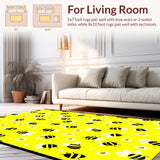 Ultra Soft Area Rug, Non Slip, Stain Resistant, Washable Area Rugs for Living Room, Bedroom, Playful Circular Bee Motif(Yellow)