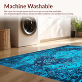 Ultra Soft Area Rug, Non Slip, Stain Resistant, Washable Area Rugs for Living Room, Bedroom, Distressed Blue Vintage Rug for Living Room(Blue)