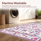 Ultra Soft Area Rug, Non Slip, Stain Resistant, Washable Area Rugs for Living Room, Bedroom, Elegant Low-Pile Floral Delight(White)