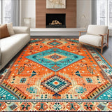 Ultra Soft Area Rug, Non Slip, Stain Resistant, Washable Area Rugs for Living Room, Bedroom, Playful Rustic Diamond Arrangement(Orange)
